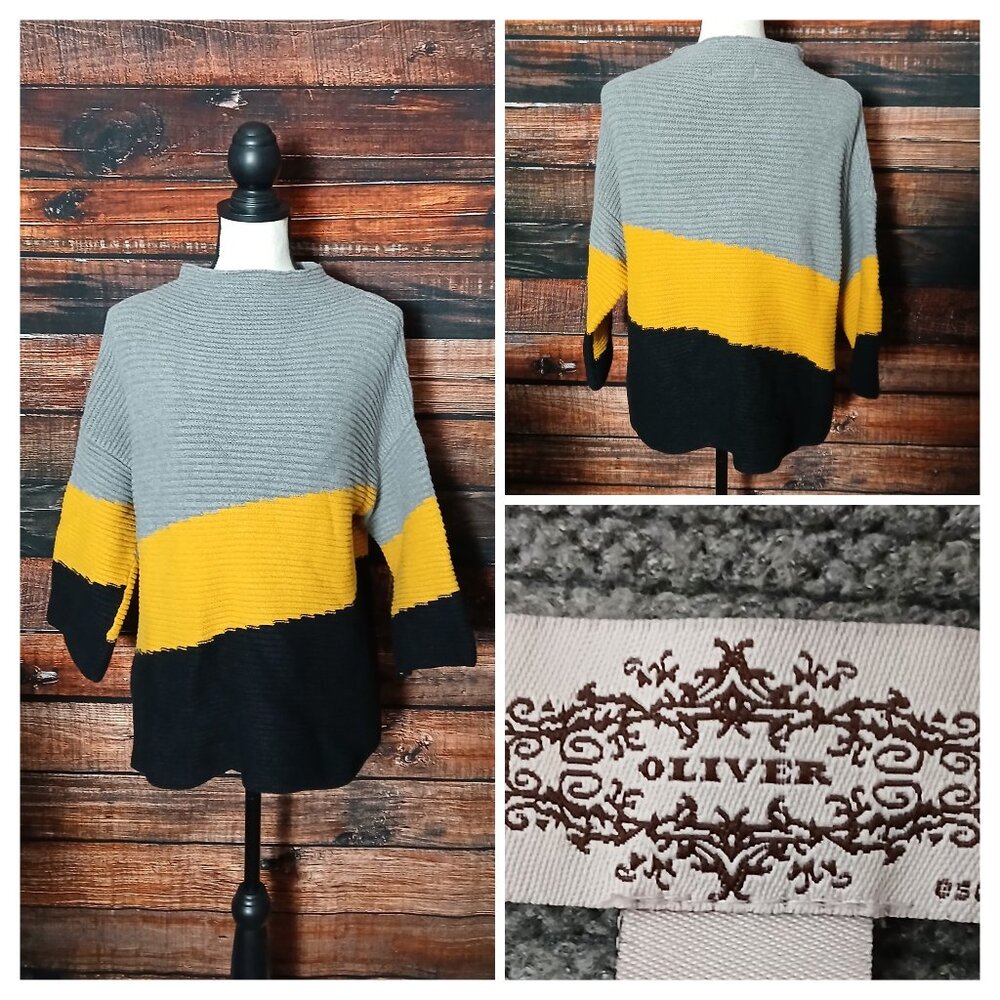 Oliver Sweater M High Boat Neck 3/4 Dolman Sleeve Colorblock Soft Knit